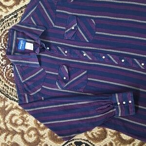 Wrangler Soft Striped Snap Shirt Retro Y2K Stripes Western Cowboy Purple Blue